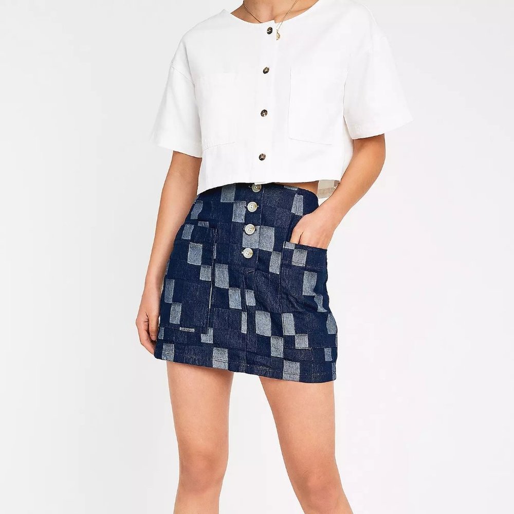 BDG Blue Patchwork Mini Skirt